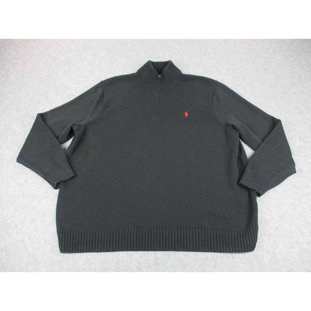 Polo Ralph Lauren Sweater Mens 4XL XXXXL Tall Black 1/4 Zip Mock Neck Pony